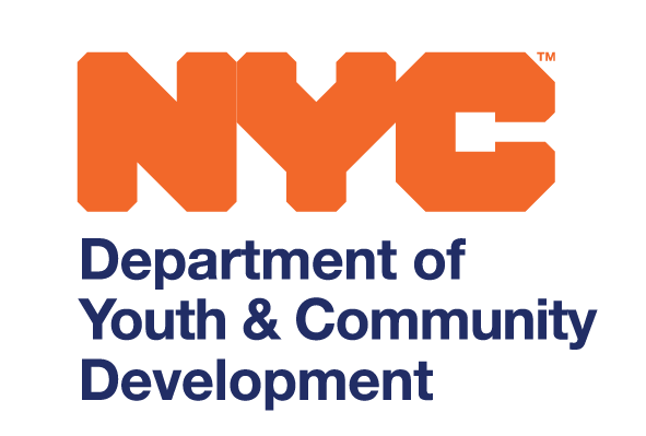 A logo with the words NYC Department of Youth and Community Development written in orange and navy blue. 