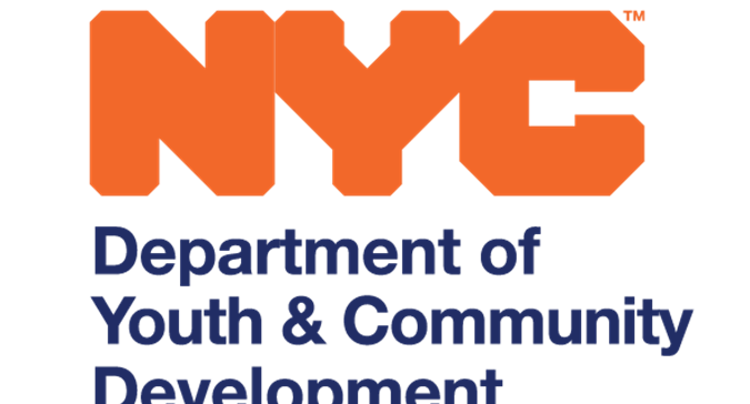 A logo with the words NYC Department of Youth and Community Development written in orange and navy blue. 